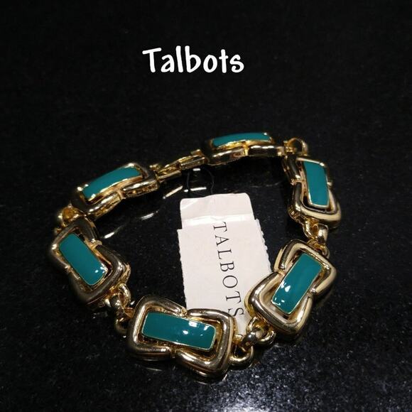 Talbot's Teal Green Enamel Gold Tone Link Bracelet, New With Tags, 7 1/4 Inches - Picture 2 of 8